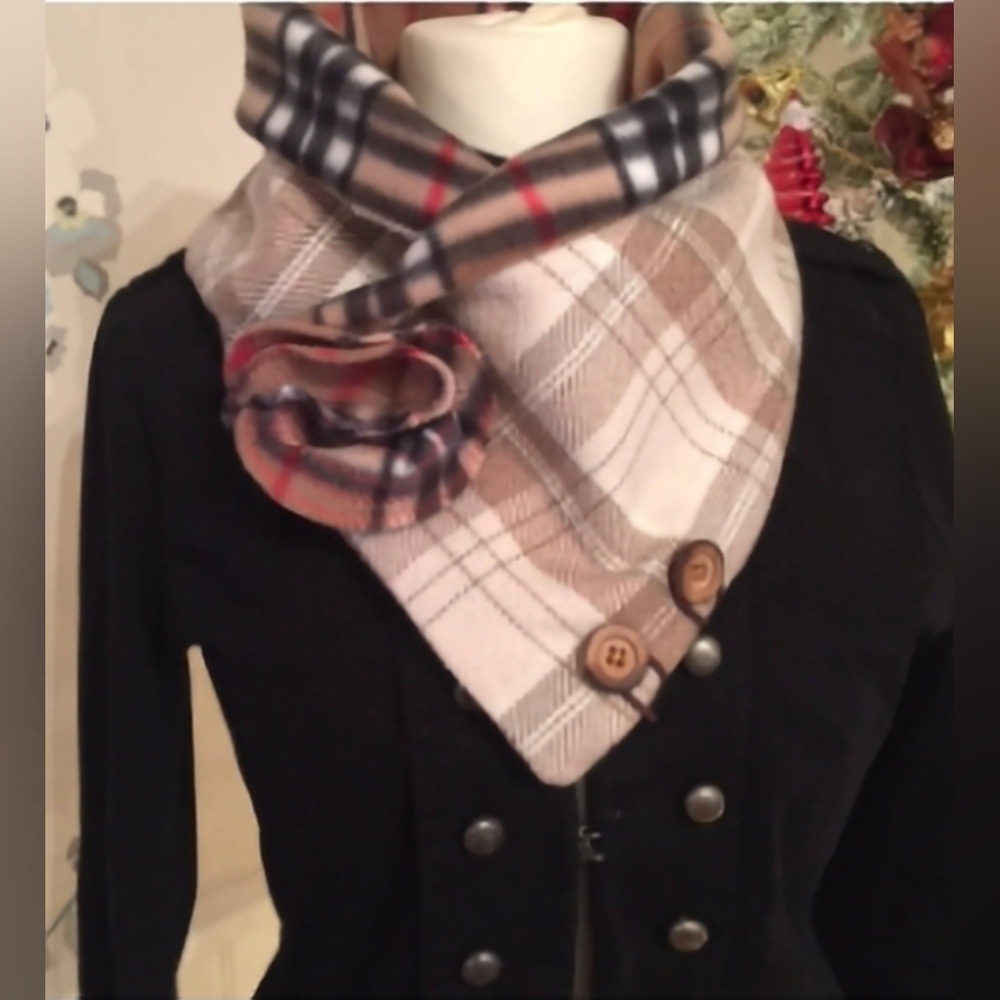 Tartan Necklett Scarf with Rose Accent9#u